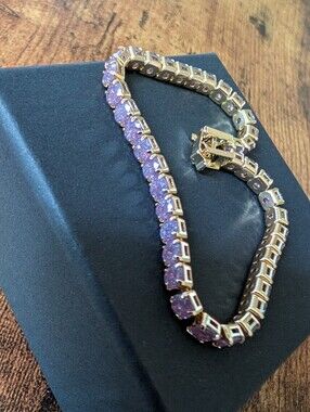 Gold Tennis Bracelet with Purple Stones - Women Jewelry